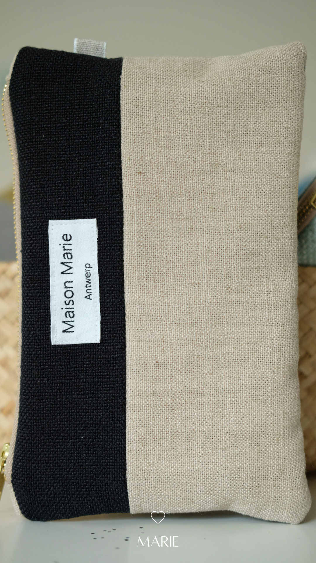 Pochette linnen Zwart-Beige