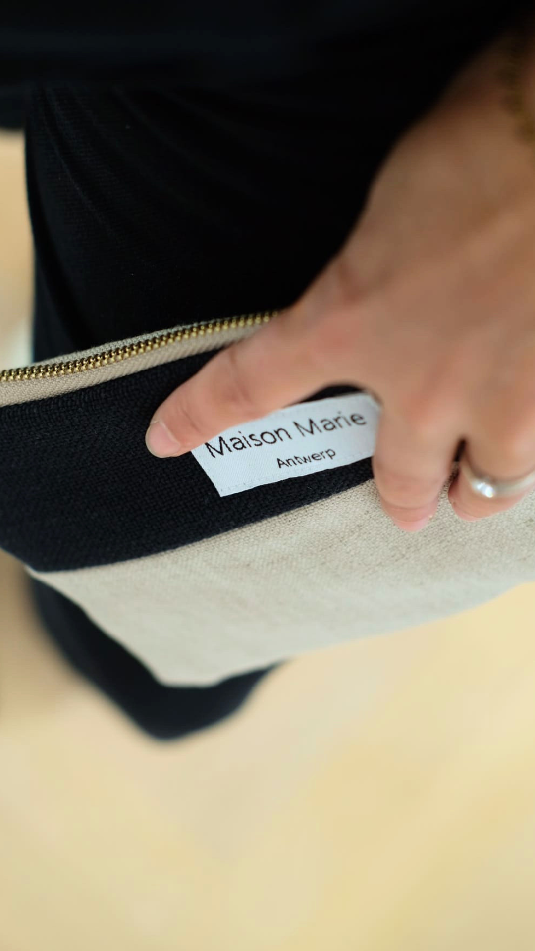 Pochette linnen Zwart-Beige