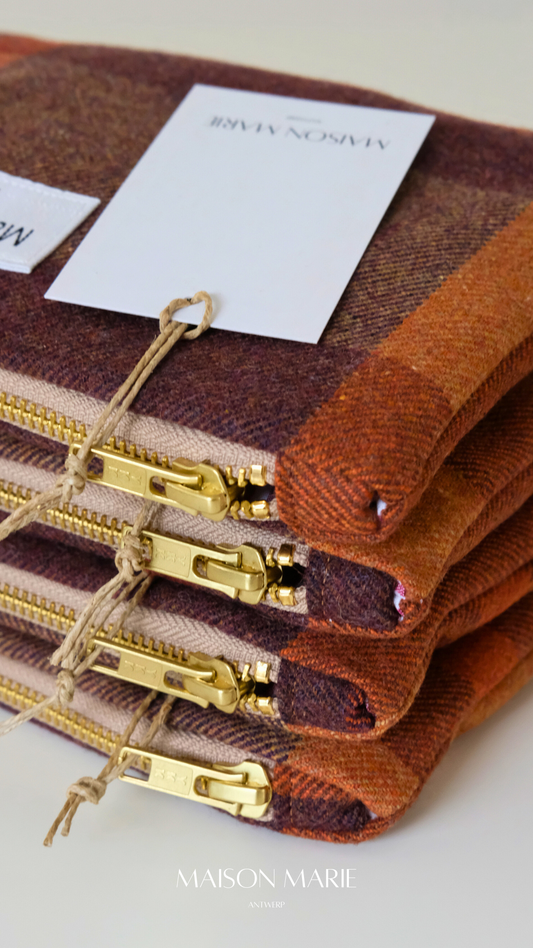 Pochette Limited Edition wol geruit burgundy - oranje