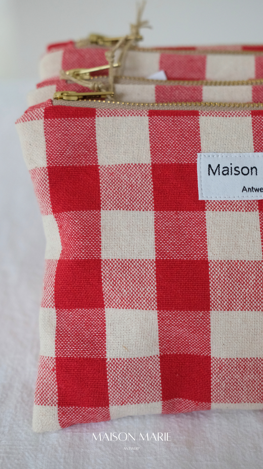 Pochette ruit beige-rood